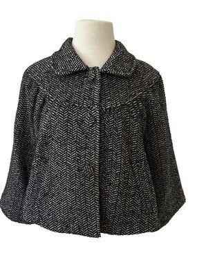 Vintage Apostrophe Wool Chevron Tweed Swing Jacket Women's Large Cropped Twee